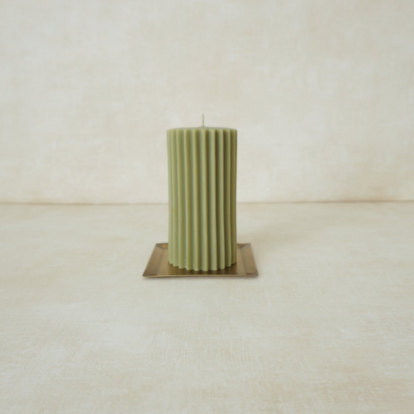 Sage Green Scalloped Pillar Candle